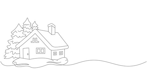 Vector design of house, spruce and little mound of snow