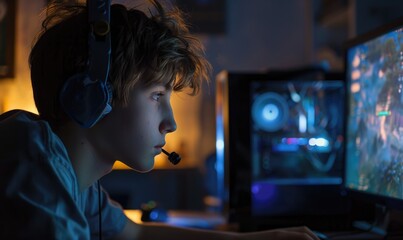 a young boy playing a game on the computer