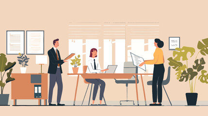 Collaborative Office Setting with Business Meeting and Discussions Among Professionals in a Modern Workspace