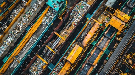 Recycling plant with conveyor belts sorting materials