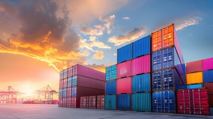 Fototapeta premium Shipping containers being stacked at a port