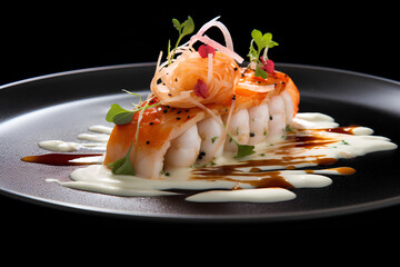 white clean italian seafood dish,modern cuisine, restaurant