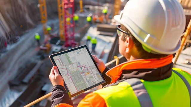 Engineer Utilizing Technology on Construction Site