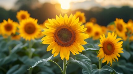 Obraz premium The sunflower is surrounded by a variety of other sunflowers, creating a vibrant