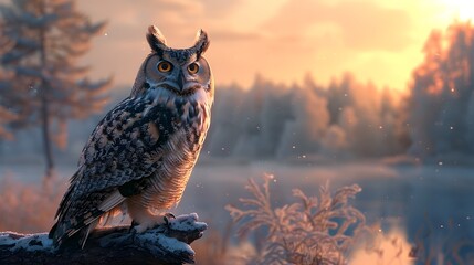 Watchful Owl Guarding a Precious Wildlife Habitat at Dusk