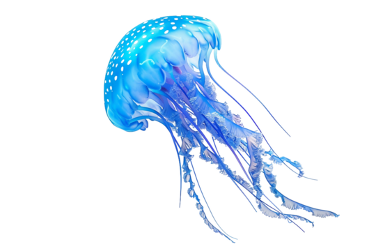 Glowing Bioluminescent Jellyfish Isolated on Transparent Background