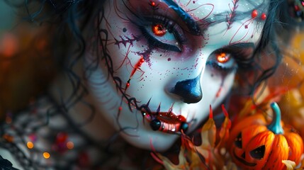 Bewitching Halloween Makeup Masterpiece with Haunting Mystique