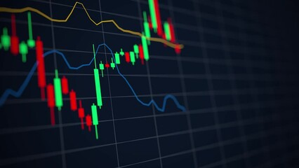Animated stock market chart on a black background. - Powered by Adobe