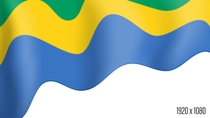 Gabon country flag realistic independence day background. Gabon commonwealth banner in motion waving, fluttering in wind. Festive patriotic HD format template for independence day