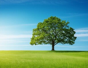 Majestic Lone Tree in Serene Blue Horizon for Nature Poster or Environmental Design