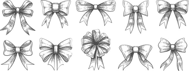 Engraving bows and ribbons set