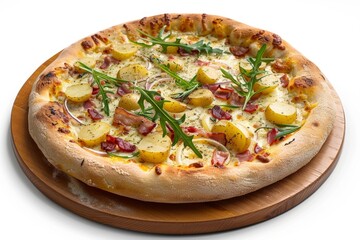 Mouthwatering Bacon and Potato Pizza with Fontina Cheese and Arugula