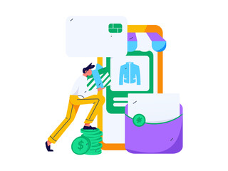 Holiday shopping people doing e-commerce online shopping flat vector concept operation hand drawn illustration
