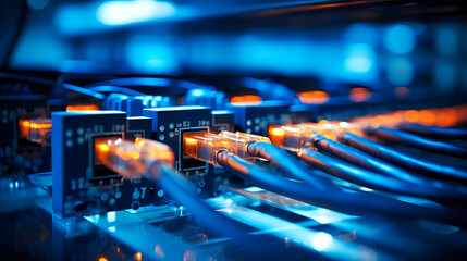 Close up of network cables and switches in a data center