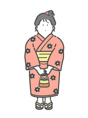 浴衣を着た女の子のイラスト　子ども　お祭り