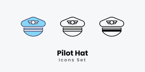 Pilot Hat icons vector set stock illustration