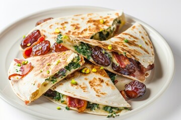 Bacon and Manchego Quesadillas with Dates and Pistachio