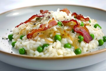 Bacon and Onion Risotto with Parmesan and Truffle Oil Drizzle