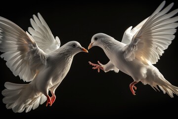 Obraz premium Black background, two white birds