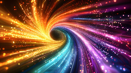 Fototapeta premium Beams of rainbow gradient light bend into an event horizon.