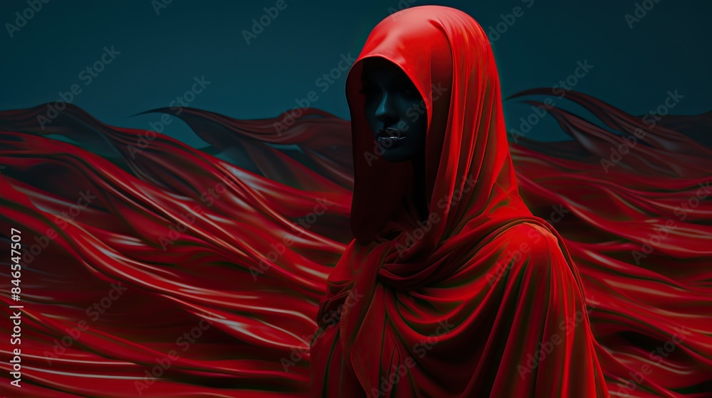 Sticker woman wearing red hood over blue background