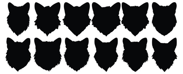 Fox silhouettes set, pack of vector silhouette design, isolated background