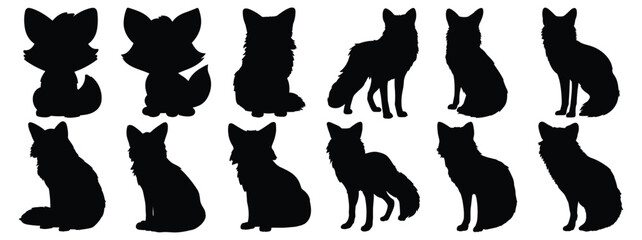 Fox silhouettes set, pack of vector silhouette design, isolated background