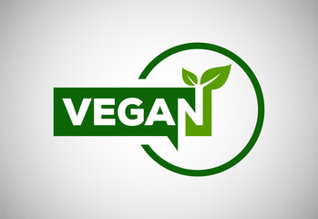 Vegan food logo sign with leaves. Bio, Ecology, Organic Logos and Label. Vegan food diet icon