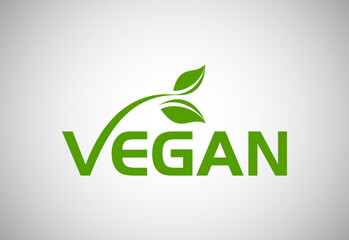 Vegan food logo sign with leaves. Bio, Ecology, Organic Logos and Label. Vegan food diet icon