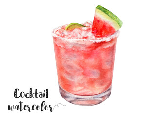 Watercolor watermelon cocktail with lime slice, great for summer drinks and celebrations