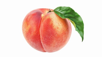 Juicy Peach with Leaf Isolated on White Background, Generative AI