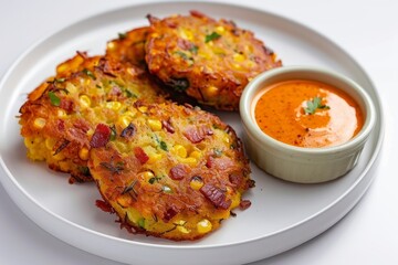 Rustic Bacon Cornbread Fritters with Spicy Buttermilk Dip