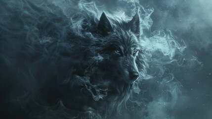 Wolf emerging from smoke