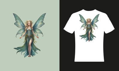 A t shirt design has been created with a beautiful fairy scenc