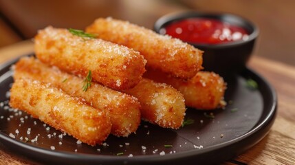 Cheese sticks wrapped in flour and fried until crispy Often served with ketchup
