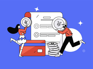 Holiday shopping people doing e-commerce online shopping flat vector concept operation hand drawn illustration
