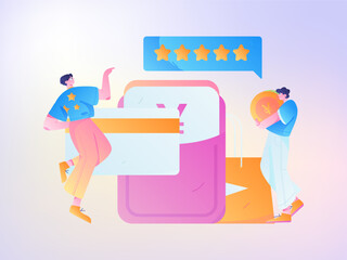 Holiday shopping people doing e-commerce online shopping flat vector concept operation hand drawn illustration
