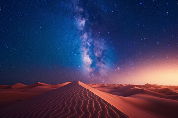 Milky way on a starry night, galaxy astrophotography on a desert