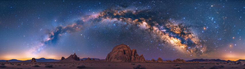 Obraz premium Milky way on a starry night, galaxy astrophotography on a desert