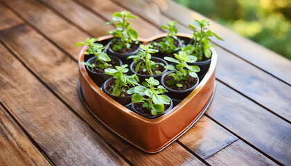 Heart Shaped Planter on Wooden Table