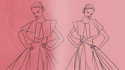 Fototapeta premium Pink Minimal Line Art Fashion Woman Poster