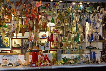Christmas Souvenir shop in the City items made of Glass
