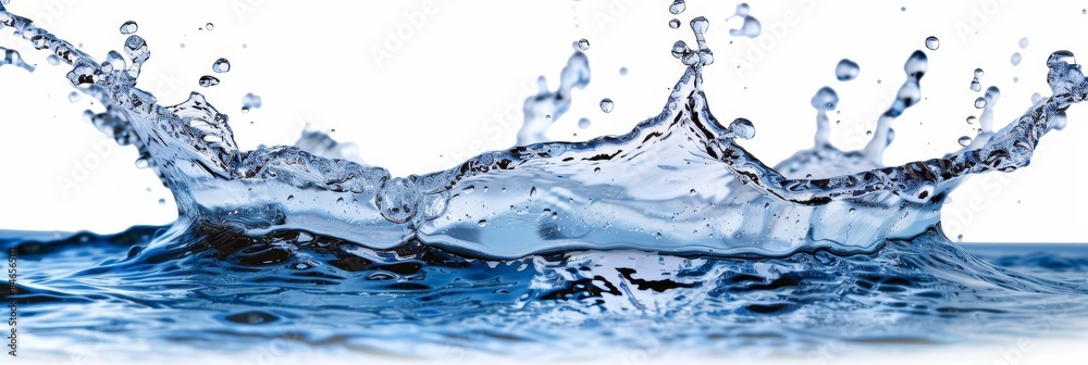 Poster dynamic water splash with clear blue liquid, capturing the essence of nature purity and refreshing e