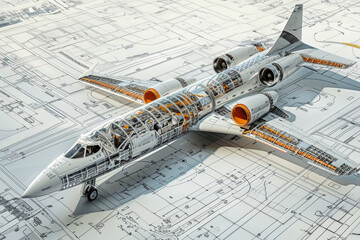 Assembled Spacecraft on Engineering Blueprints