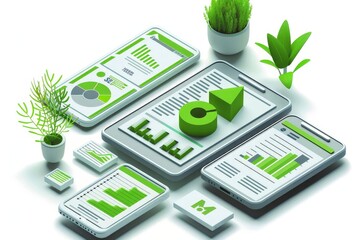 Green technology and sustainability represented through digital analysis on mobile devices, highlighting eco-friendly innovation and environmental efficiency, Gerberative AI