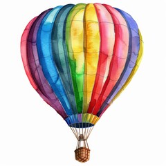 Fototapeta premium Vibrant watercolor clipart featuring a colorful hot air balloon