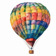 Naklejka premium Vibrant watercolor clipart featuring a colorful hot air balloon