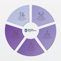 Blue tone circle infographic with 5 steps, process or options.