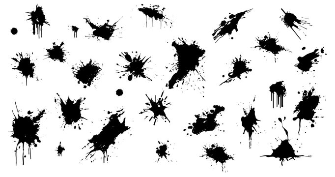 Set of black paint, ink brush strokes, brushes, lines, grungy. Abstract dirty artistic design elements, boxes, frames. Vector illustration. Isolated on white