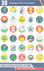 A set of 30 ecology icons as plant, green factory, bio planet
